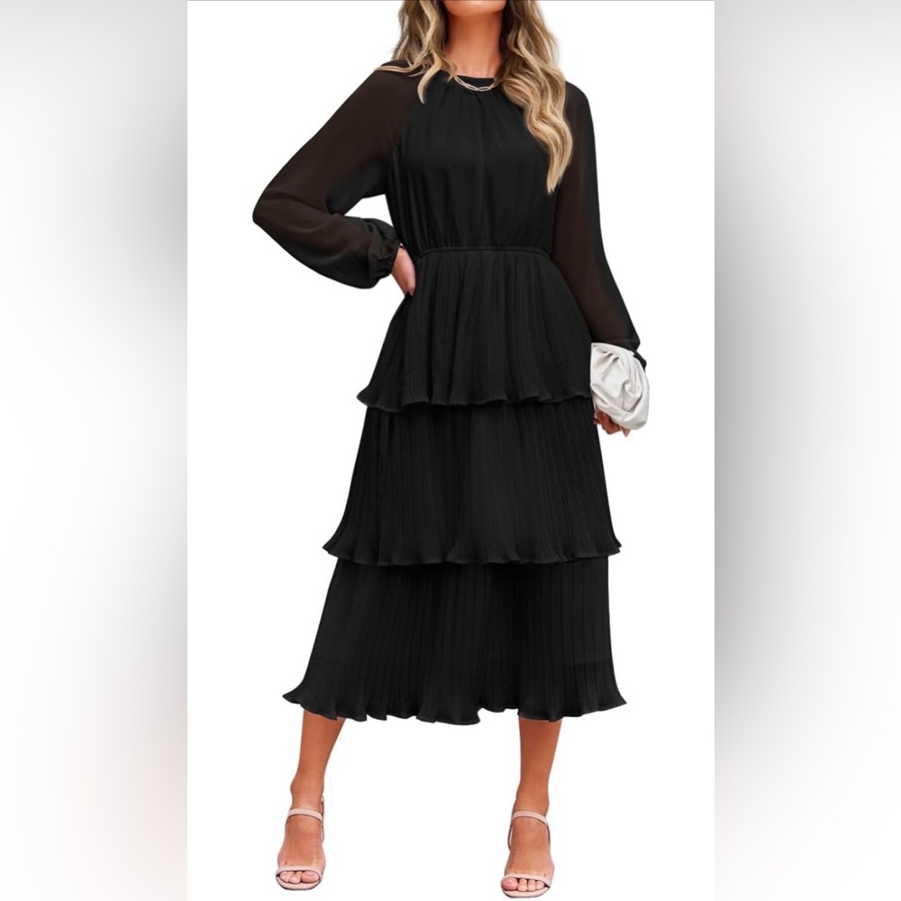 Elegant Black Tiered Long Sleeve Dress